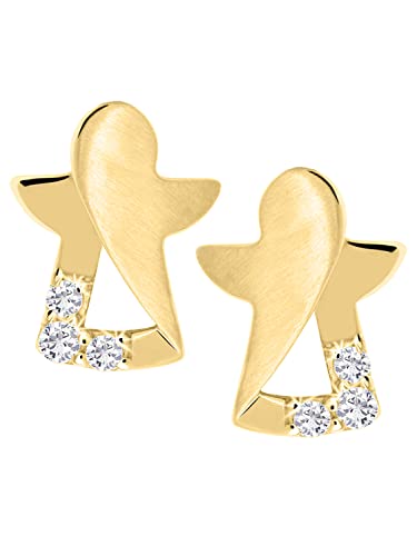 My Gold Mädchen Kinder Ohrringe Gold 333 Engel Ohrstecker Stecker Echtes Gelbgold (8 Karat) Zirkonia 8mm x 6mm Schutzengel Modern Angel V0012507 von My Gold