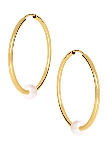 My Gold Damen Creolen Ohrringe Ø 40mm Perlenohrringe Echtes Gelbgold 375 Gold (9 Karat) Echte Süßwasserperlen Ø 6,5mm Pearly Kiss von My Gold