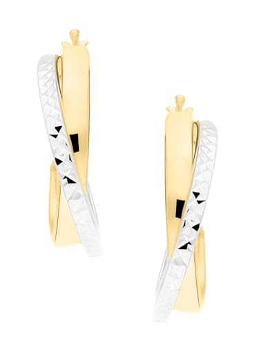 My Gold Damen Creolen Ohrringe Gold 333 Echtes Gelbgold Weißgold (8 Karat) Bicolor 21mm x 4mm Leah C-07920-G362 von My Gold