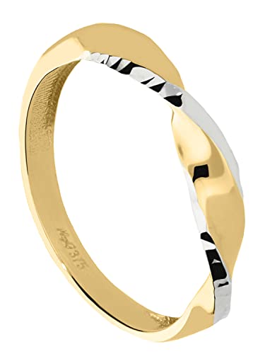 My Gold Damen Ring Goldring Gold 375 Echtes Gelbgold Weissgold (9 Karat) Gedreht Diamantiert Gr. 50 Capri R-01405-G662-W50 von My Gold