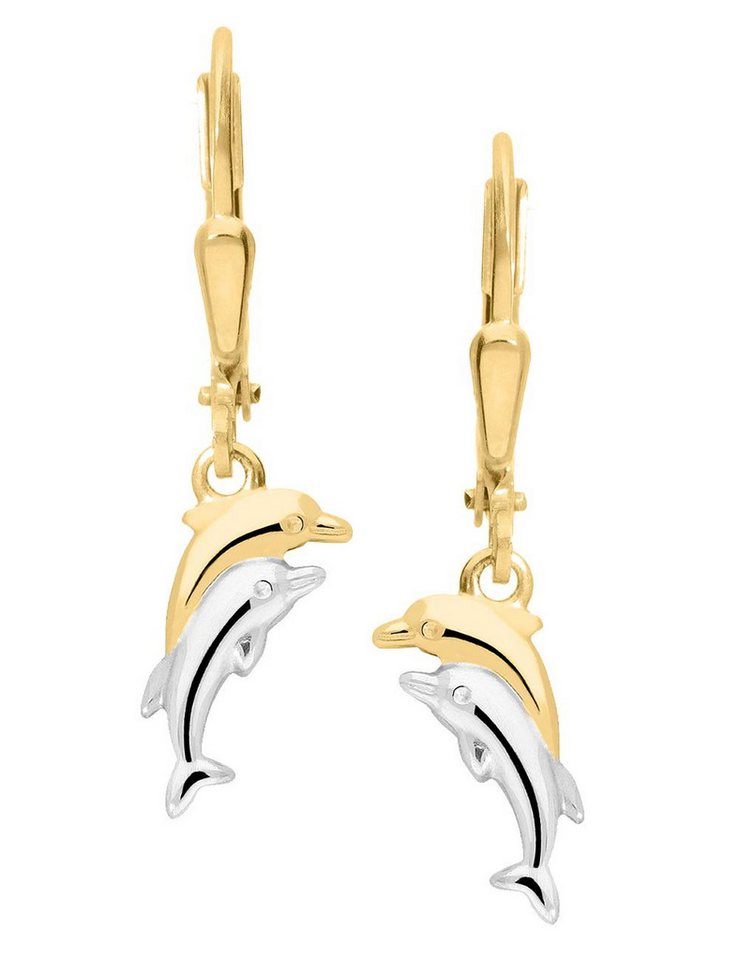 My Gold Paar Ohrhänger Damen & Mädchen Delfin Ohrringe hängend Gold 585 - Dolphin Twins (Set, 2-tlg., inkl. Schmuckbox), Geschenke von My Gold