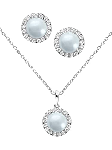 My Gold SALE ABVERKAUF Damen Schmuckset (Halskette & Ohrringe) Silber 925 Echtes Sterlingsilber Mit Zirkonia & ECHTEN Perlen Kette 45cm Alessa Set Y-04834-S921 von My Gold
