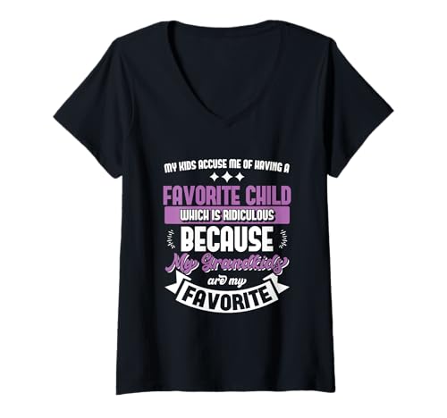 Damen Oma Opa Großeltern Meine Enkelkinder sind Meine Favoriten T-Shirt mit V-Ausschnitt Damen Oma Opa Großeltern Meine Enkelkinder sind Meine Favoriten T-Shirt mit V-Ausschnitt von My Grandkids Are My Favorite Gift