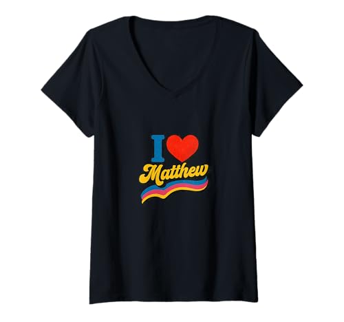 Damen Aufgedrucktes Romantisches Herznamensdesign mit Aufdruck „I Love Matthew“ zum Valentinstag T-Shirt mit V-Ausschnitt Damen Aufgedrucktes Romantisches Herznamensdesign mit Aufdruck „I Love Matthew“ zum Valentinstag T-Shirt mit V-Ausschnitt von My Heart Belongs to Matthew Arts
