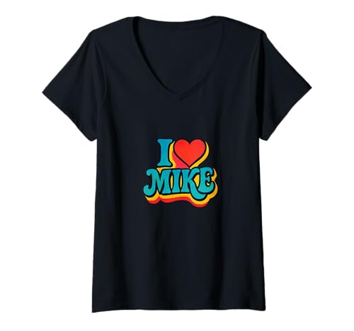 Damen I Love Mike, Romantisches Herz-Design T-Shirt mit V-Ausschnitt von My Heart Belongs to Mike Co
