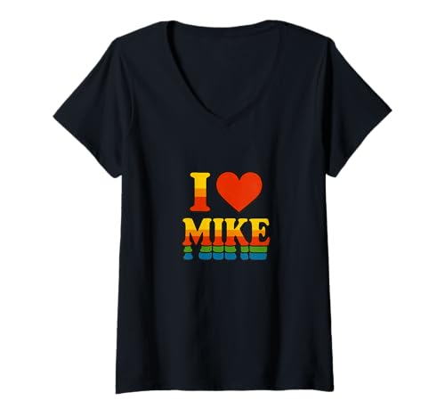 Damen I Love Mike, Romantisches Herz-Design T-Shirt mit V-Ausschnitt Damen I Love Mike, Romantisches Herz-Design T-Shirt mit V-Ausschnitt von My Heart Belongs to Mike