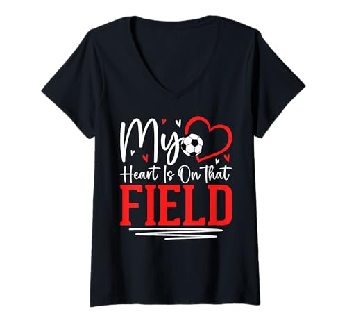 Damen Mein Herz ist auf diesem Feld T-Shirt mit V-Ausschnitt Damen Mein Herz ist auf diesem Feld T-Shirt mit V-Ausschnitt von My Heart Is On That Field Soccer Ball Gift Cute