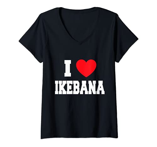 Damen I Love Ikebana T-Shirt mit V-Ausschnitt von My Heart