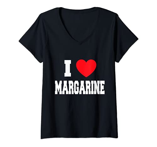 Damen I Love Margarine T-Shirt mit V-Ausschnitt von My Heart