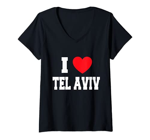 Damen I Love Tel Aviv T-Shirt mit V-Ausschnitt von My Heart