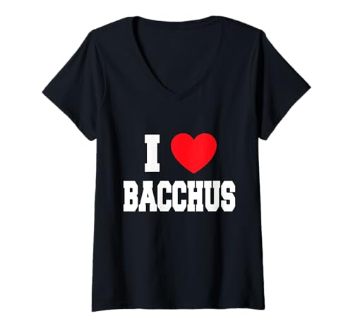 Damen Ich Liebe Bacchus T-Shirt mit V-Ausschnitt von My Heart