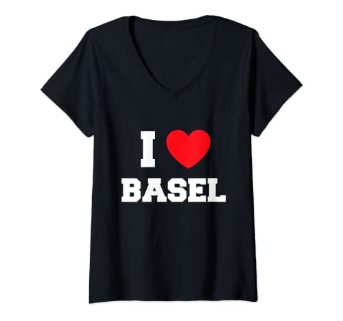 Damen Ich liebe Basel T-Shirt mit V-Ausschnitt von My Heart