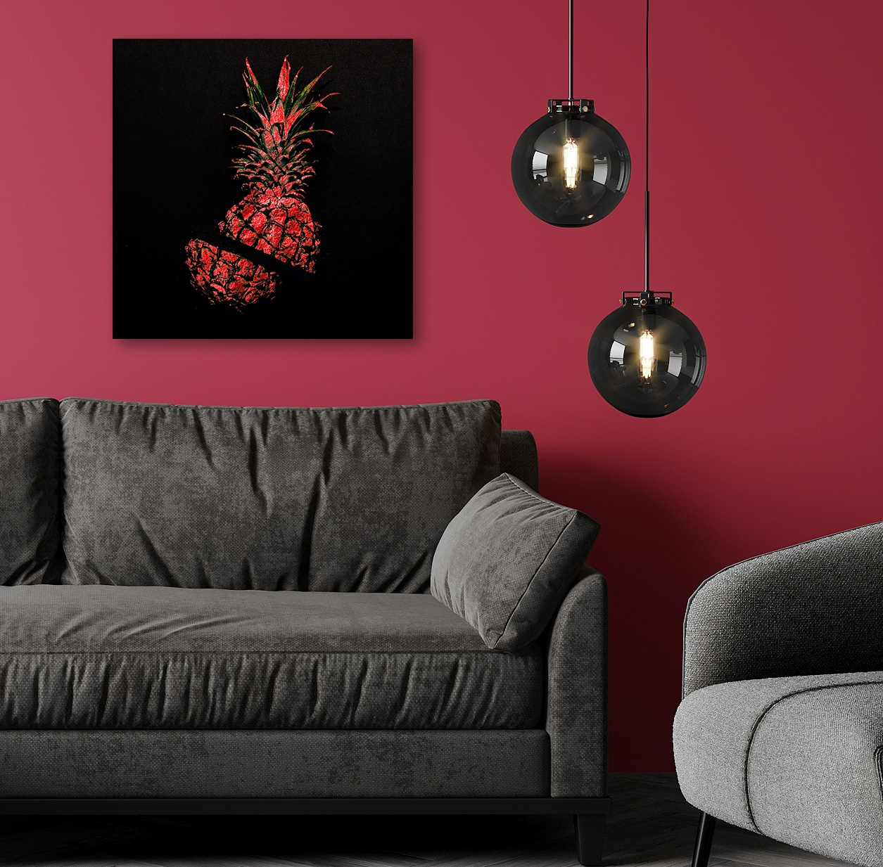 my home Acrylglasbild "Ananas - Acrylbilder mit Blattgold veredelt" Ananas  Obst  Obst Bilder 1 Stk. tlg. Rote Farbvariante, Handgearbeitet, Gerahmt, Edel von My Home