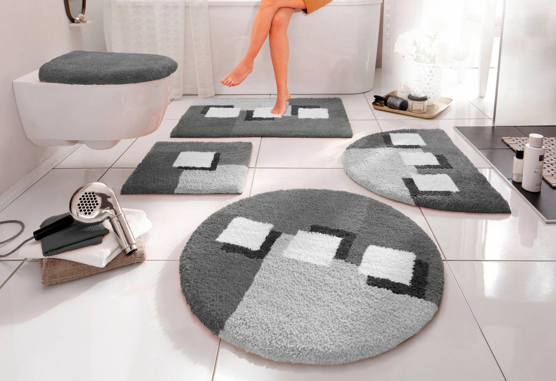 my home Badematte "Ada, Badvorleger, Badezimmer Teppich" Höhe 21 mm rutschhemmend beschichtet fußbodenheizungsgeeignet  schnell trocknend  strapazierfähig Badteppich, Badematten auch als 3 teiliges Set erhältlich von My Home