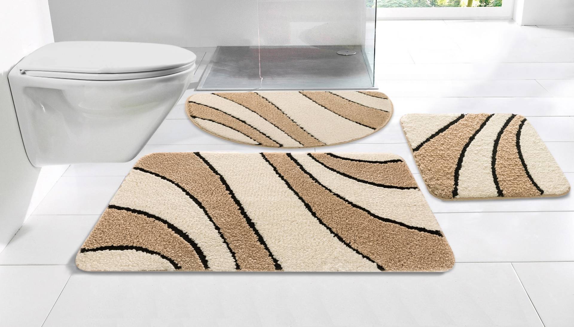 my home Badematte "Anna, Badvorleger, Badezimmer Teppich" Höhe 16 mm rutschhemmend beschichtet fußbodenheizungsgeeignet  schnell trocknend Badteppich, Hoch Tief Effekt, Modern, Weich, Wellen von My Home