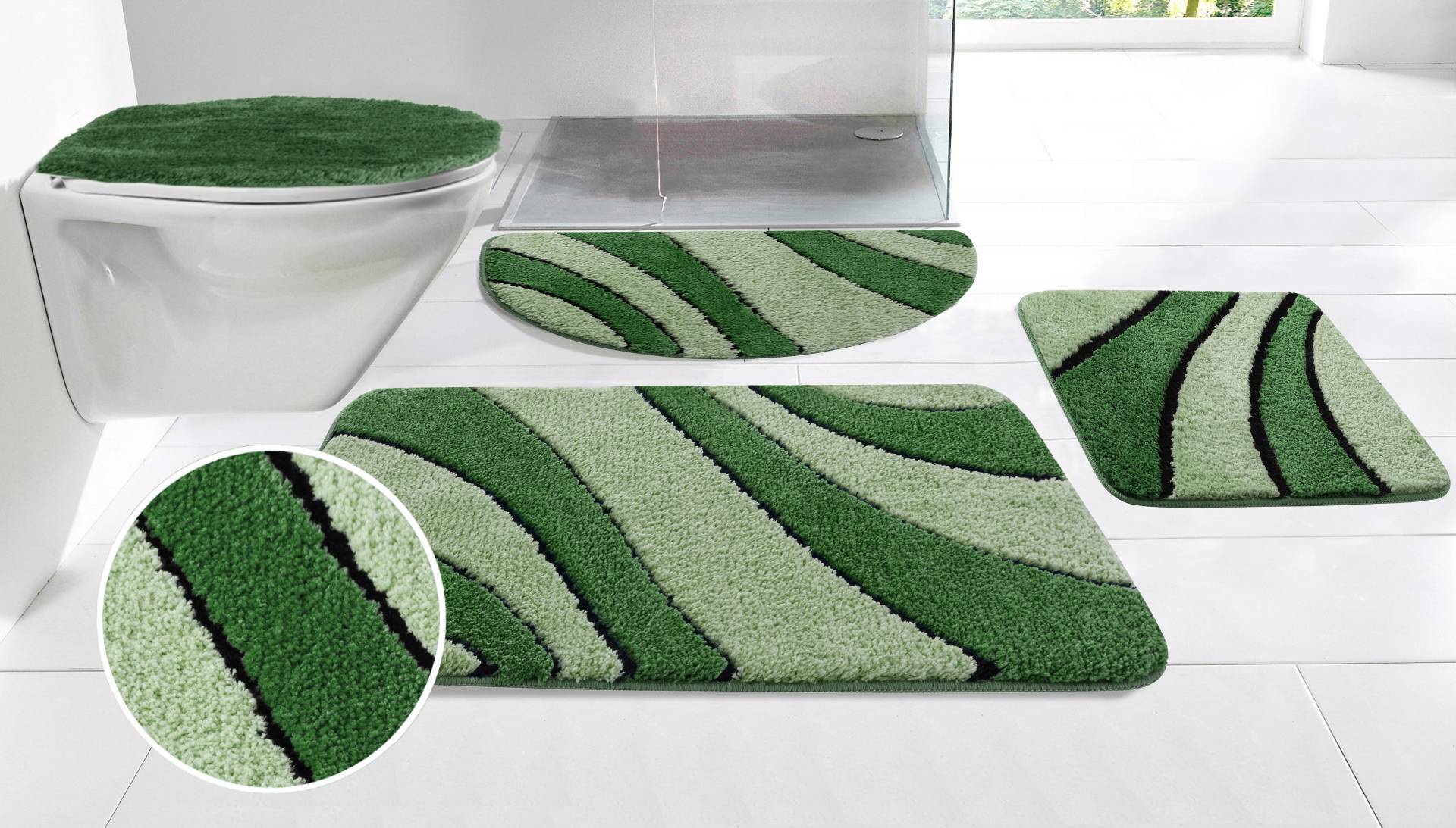 my home Badematte "Anna, Badvorleger, Badezimmer Teppich" Höhe 16 mm rutschhemmend beschichtet fußbodenheizungsgeeignet  schnell trocknend Badteppich, Hoch Tief Effekt, Modern, Weich, Wellen von My Home