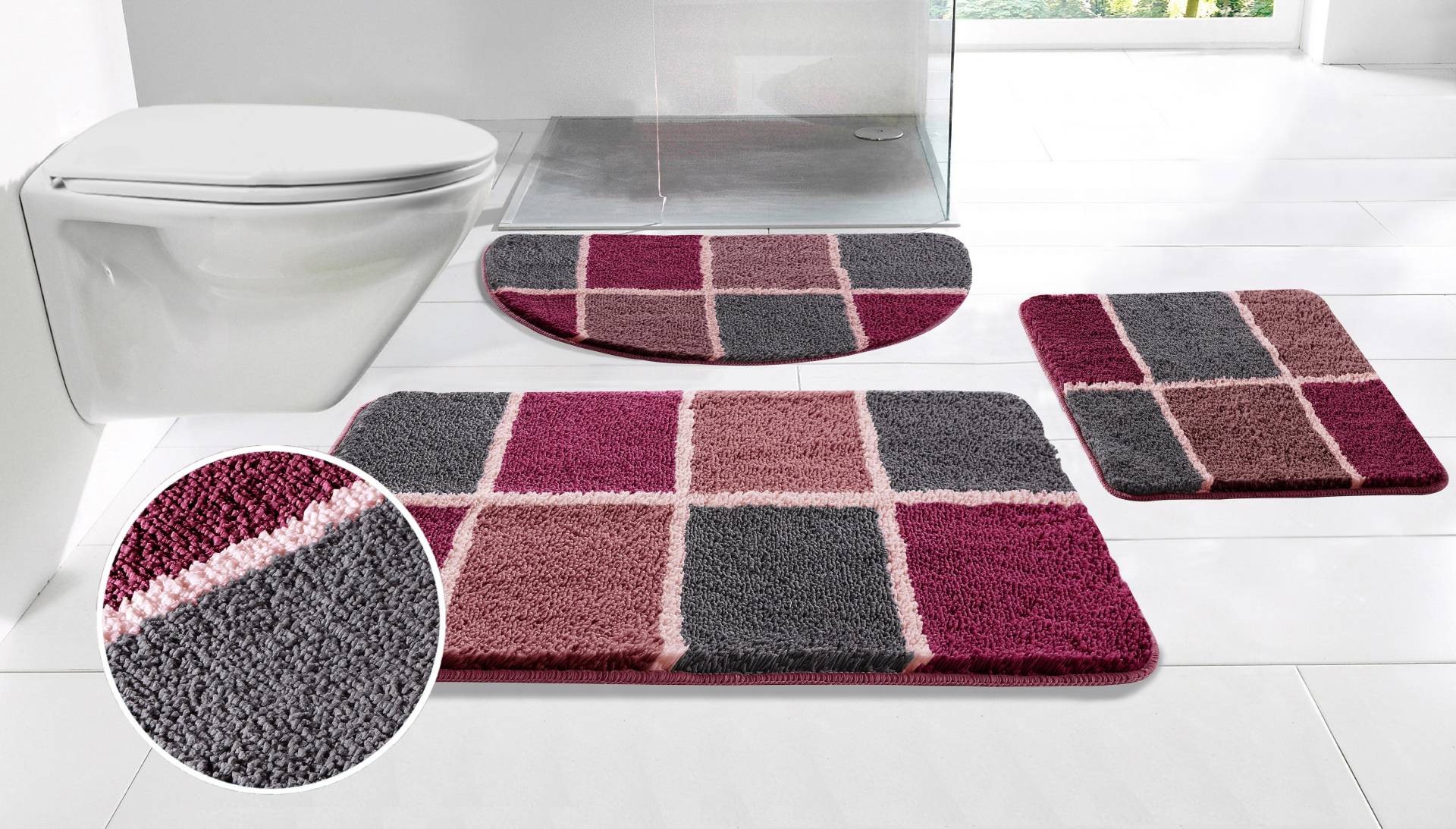 my home Badematte "Anna mit Kachelmuster, Badvorleger, Badezimmer Teppich, Duschvorleger", rutschhemmend beschichtet, strapazierfähig, Badteppich, Hoch Tief Effekt, Modern, Weich my home Badematte "Anna mit Kachelmuster, Badvorleger, Badezimmer Teppich, Duschvorleger", rutschhemmend beschichtet, strapazierfähig, Badteppich, Hoch Tief Effekt, Modern, Weich von My Home
