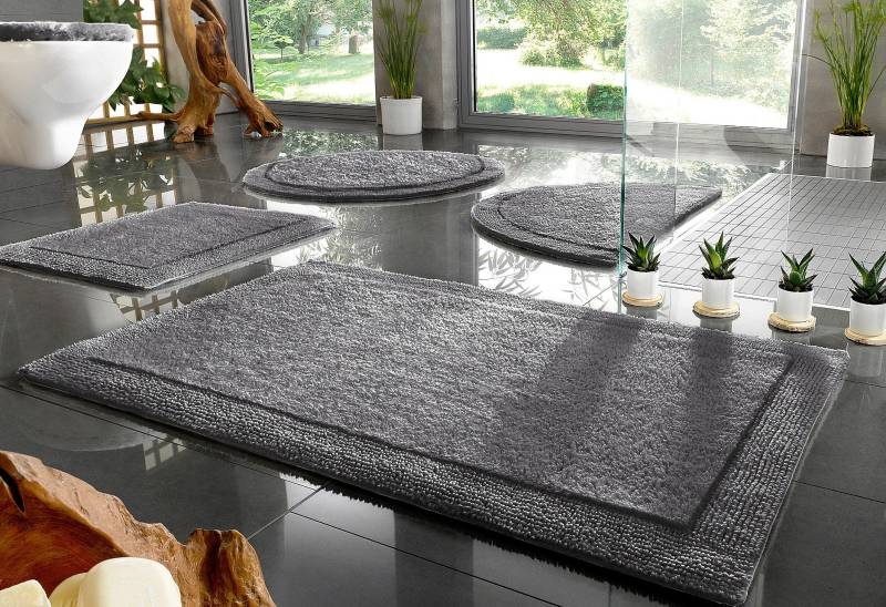 my home Badematte "Kapra, Badvorleger, Badezimmer Teppich", beidseitig nutzbar-fußbodenheizungsgeeignet-strapazierfähig, mit Bordüre, Badteppich, Badematte, Baumwolle von My Home