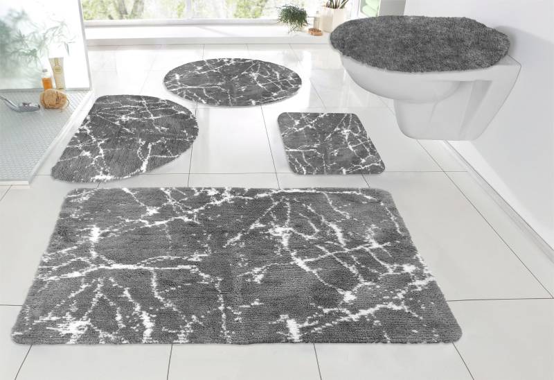 my home Badematte "Marble" Höhe 15 mm rutschhemmend beschichtet fußbodenheizungsgeeignet  schnell trocknend  strapazierfähig Badteppich, Marmor-Design, auch als 3-teiliges Badematten Set von My Home