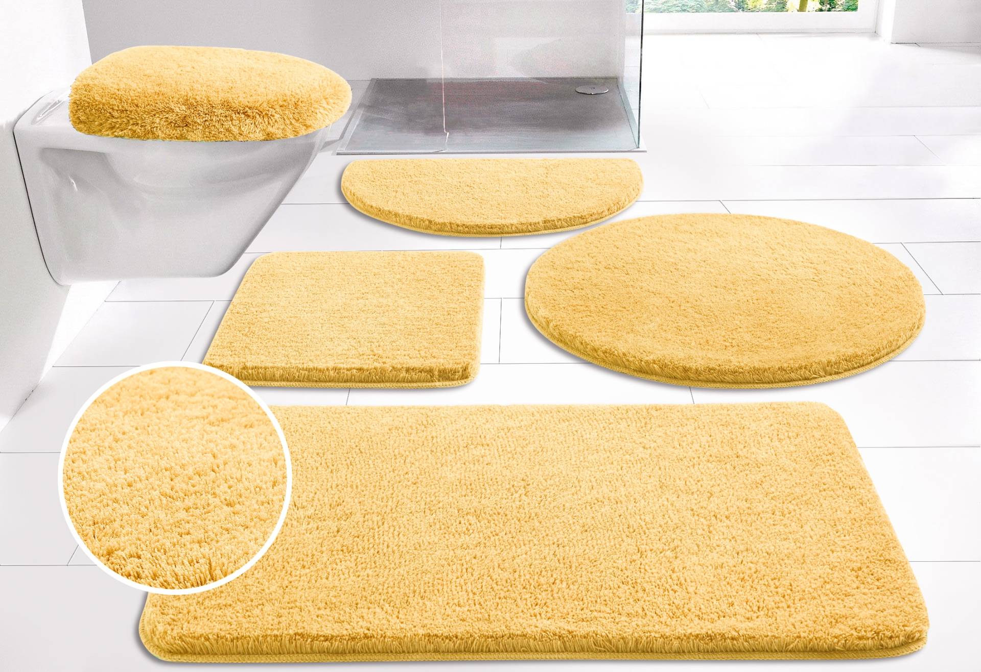 my home Badematte "Merida, Badvorleger, Badezimmer Teppich" Höhe 32 mm rutschhemmend beschichtet fußbodenheizungsgeeignet  schnell trocknend  strapazierfähig Badteppich, Uni Farben, rechteckig, rund & als 2-tlg. Set erhältlich von My Home