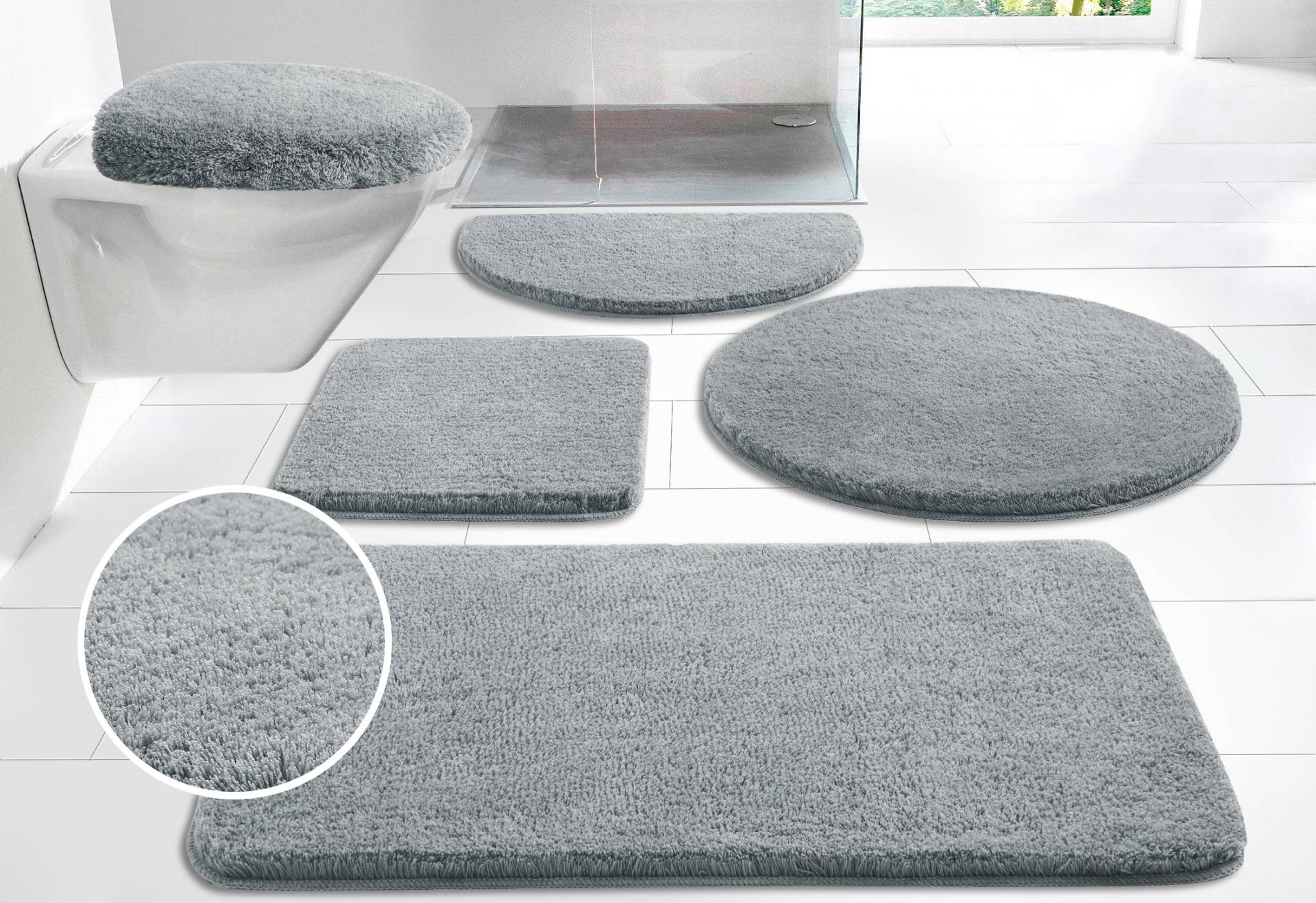 my home Badematte "Merida, Badvorleger, Badezimmer Teppich" Höhe 32 mm rutschhemmend beschichtet fußbodenheizungsgeeignet  schnell trocknend  strapazierfähig Badteppich, Uni Farben, rechteckig, rund & als 2-tlg. Set erhältlich von My Home