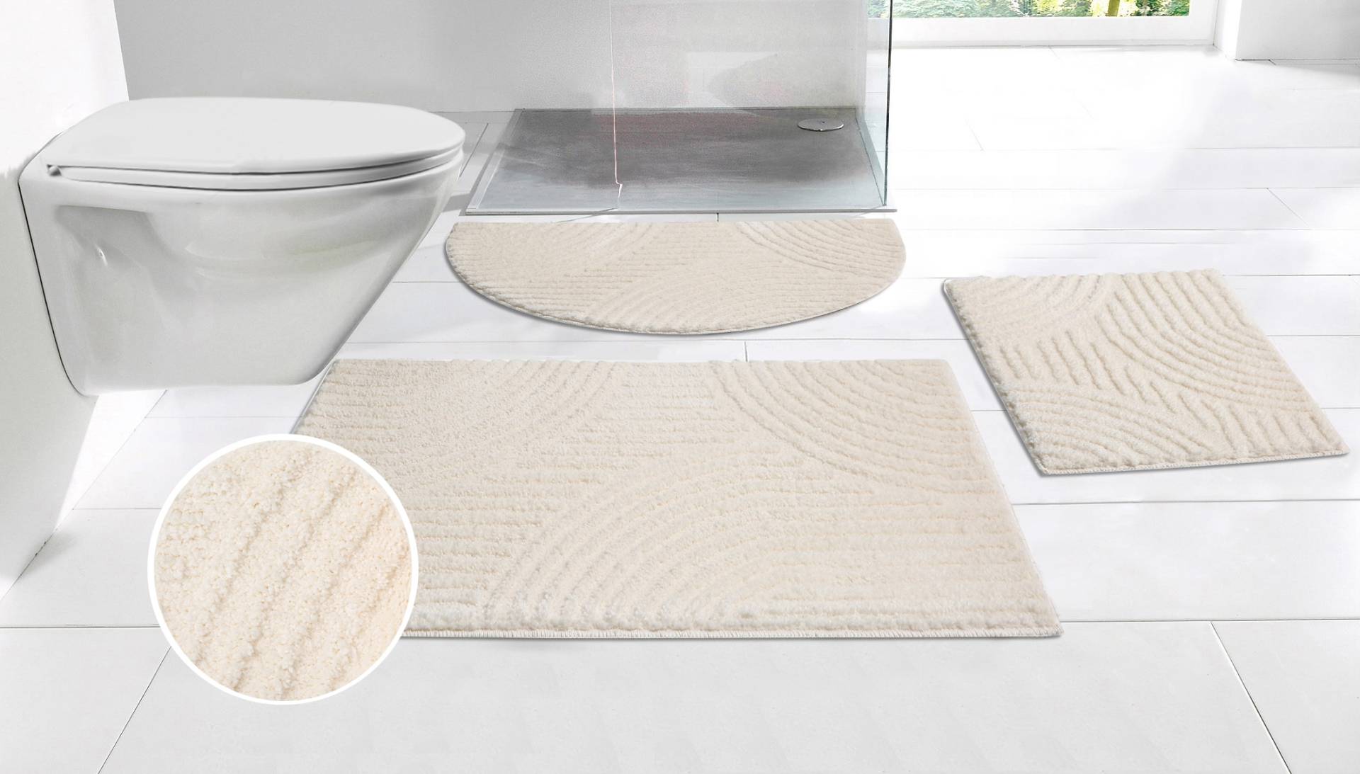 my home Badematte "Ognon, Scandi, Boho, modernes Muster" Höhe 15 mm rutschhemmend beschichtet fußbodenheizungsgeeignet  schnell trocknend  strapazierfähig Badteppich, Uni Farben, Hoch-Tief-Effekt von My Home