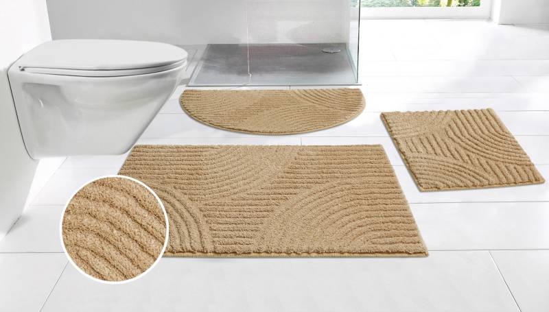 my home Badematte "Ognon, Scandi, Boho, modernes Muster" Höhe 15 mm rutschhemmend beschichtet fußbodenheizungsgeeignet  schnell trocknend  strapazierfähig Badteppich, Uni Farben, Hoch-Tief-Effekt von My Home