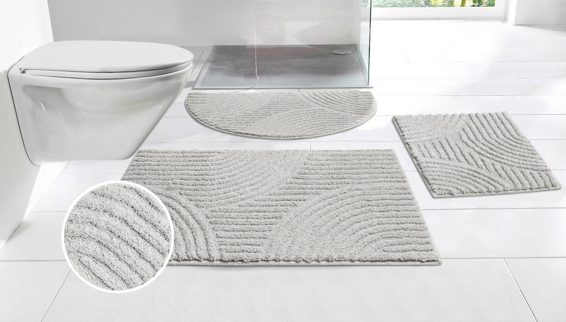 my home Badematte "Ognon, Scandi, Boho, modernes Muster" Höhe 15 mm rutschhemmend beschichtet fußbodenheizungsgeeignet  schnell trocknend  strapazierfähig Badteppich, Uni Farben, Hoch-Tief-Effekt von My Home