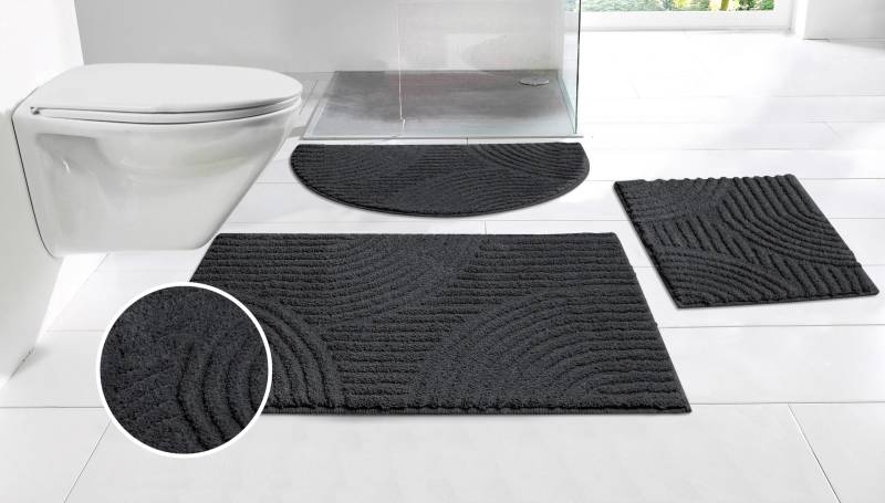 my home Badematte "Ognon, Scandi, Boho, modernes Muster" Höhe 15 mm rutschhemmend beschichtet fußbodenheizungsgeeignet  schnell trocknend  strapazierfähig Badteppich, Uni Farben, Hoch-Tief-Effekt von My Home