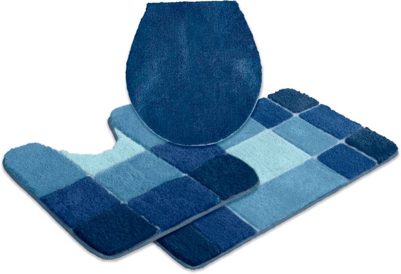 my home Badematte "Pia, Badvorleger, Badezimmer Teppich" Höhe 20 mm rutschhemmend beschichtet fußbodenheizungsgeeignet  schnell trocknend  strapazierfähig Badteppich, karierte Badematten, rechteckig, rund & als 3-tlg. Set von My Home