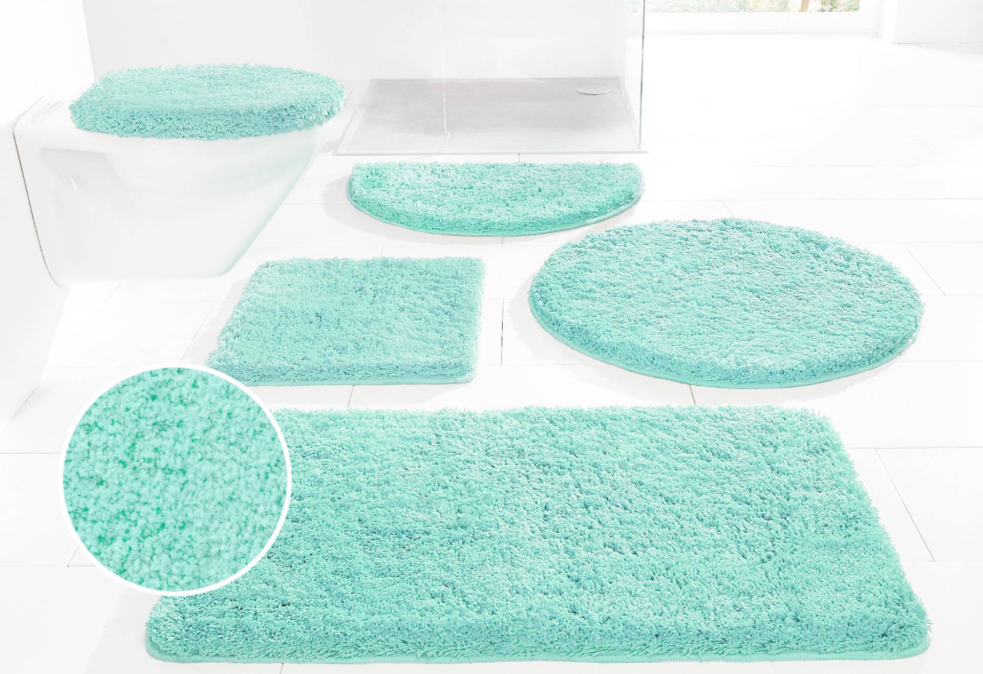 my home Badematte "Sanremo, Badvorleger, Badezimmer Teppich, sehr weich", rutschhemmend beschichtet, fußbodenheizungsgeeignet-schnell trocknend, Badteppich, unifarben, rechteckig, rund & als 3-tlg. Set erhältlich von My Home