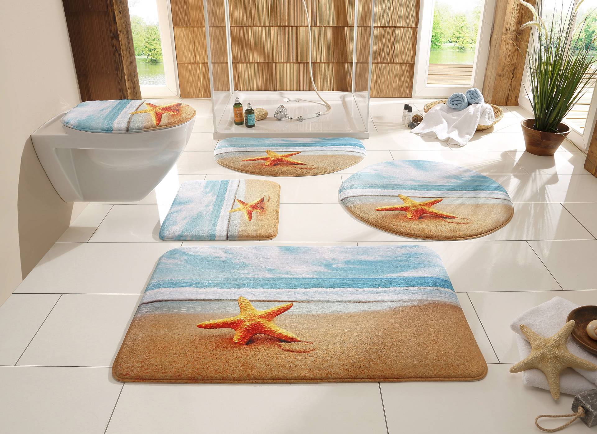 my home Badematte "Seestern" Höhe 14 mm Memory Schaum  rutschhemmend beschichtet fußbodenheizungsgeeignet  schnell trocknend  strapazierfähig Badteppich, Naturmotiv, Strand, Badematten auch als Set erhältlich von My Home