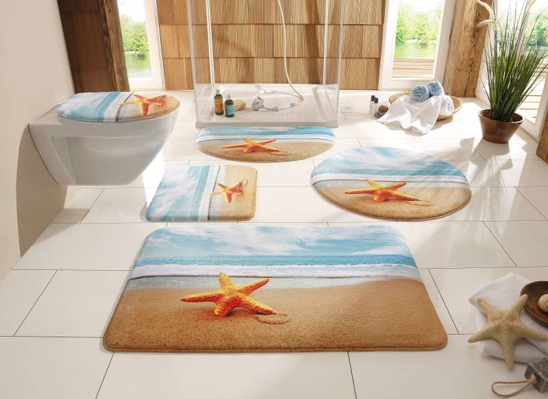 my home Badematte "Seestern" Höhe 14 mm Memory Schaum  rutschhemmend beschichtet fußbodenheizungsgeeignet  schnell trocknend  strapazierfähig Badteppich, Naturmotiv, Strand, Badematten auch als Set erhältlich von My Home