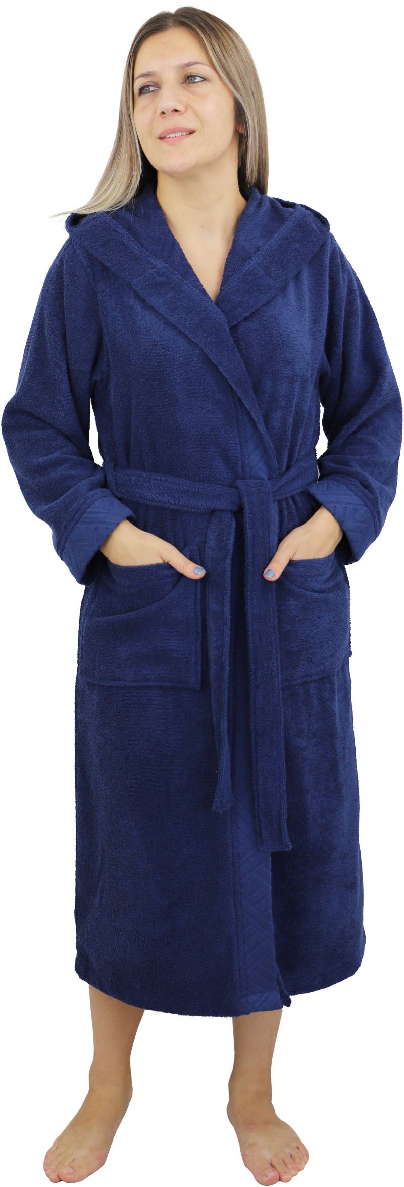 my home Damenbademantel "Livia, ideal für Sauna & Spa, Hotelbademantel" 1 Stk. tlg., gemusterter Bordüre, langer Bademantel Damen, 100% Baumwolle, XS-2XL von My Home