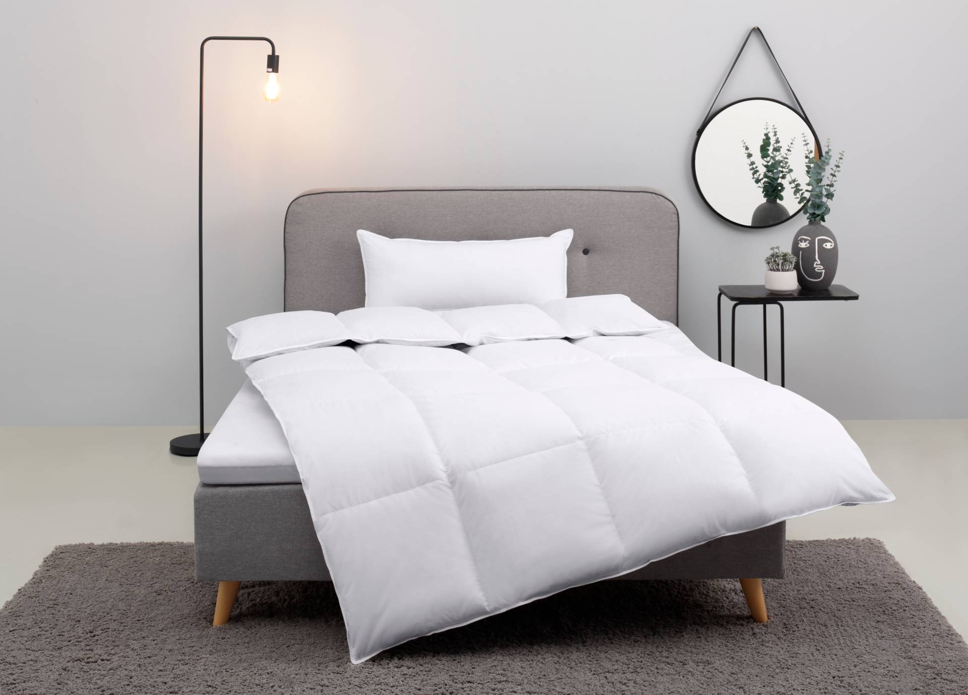 my home Daunenbettdecke + Kopfkissen "Cavanelle Bettdecke 135x200 cm, 155x220 cm" Set mit Kissen 40x80 oder 80x80 cm, Sommer, Winter, Made in Germany von My Home