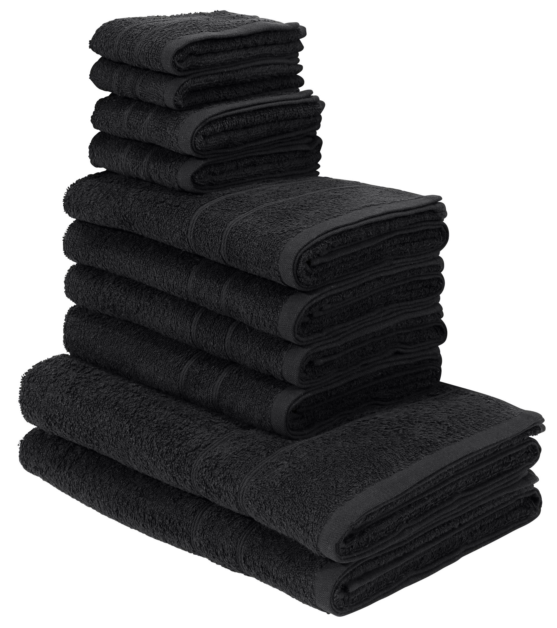 my home Handtuch Set "Inga, Duschtücher, Handtücher, Gästetücher, Seiftücher" Handtücher mit feiner Bordüre, 100% Baumwolle, einfarbig, weich von My Home