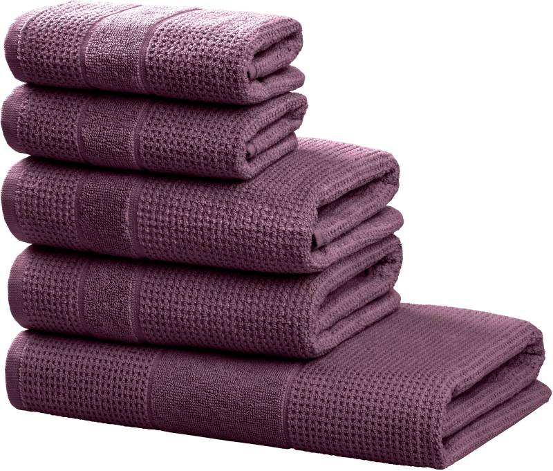 my home Handtuch Set "Kimi, Duschtuch, Handtücher und Gästetücher" Set 5 Walkfrottee 100% Baumwolle, einfarbig, weich, mit Bordüre, besondere Struktur von My Home