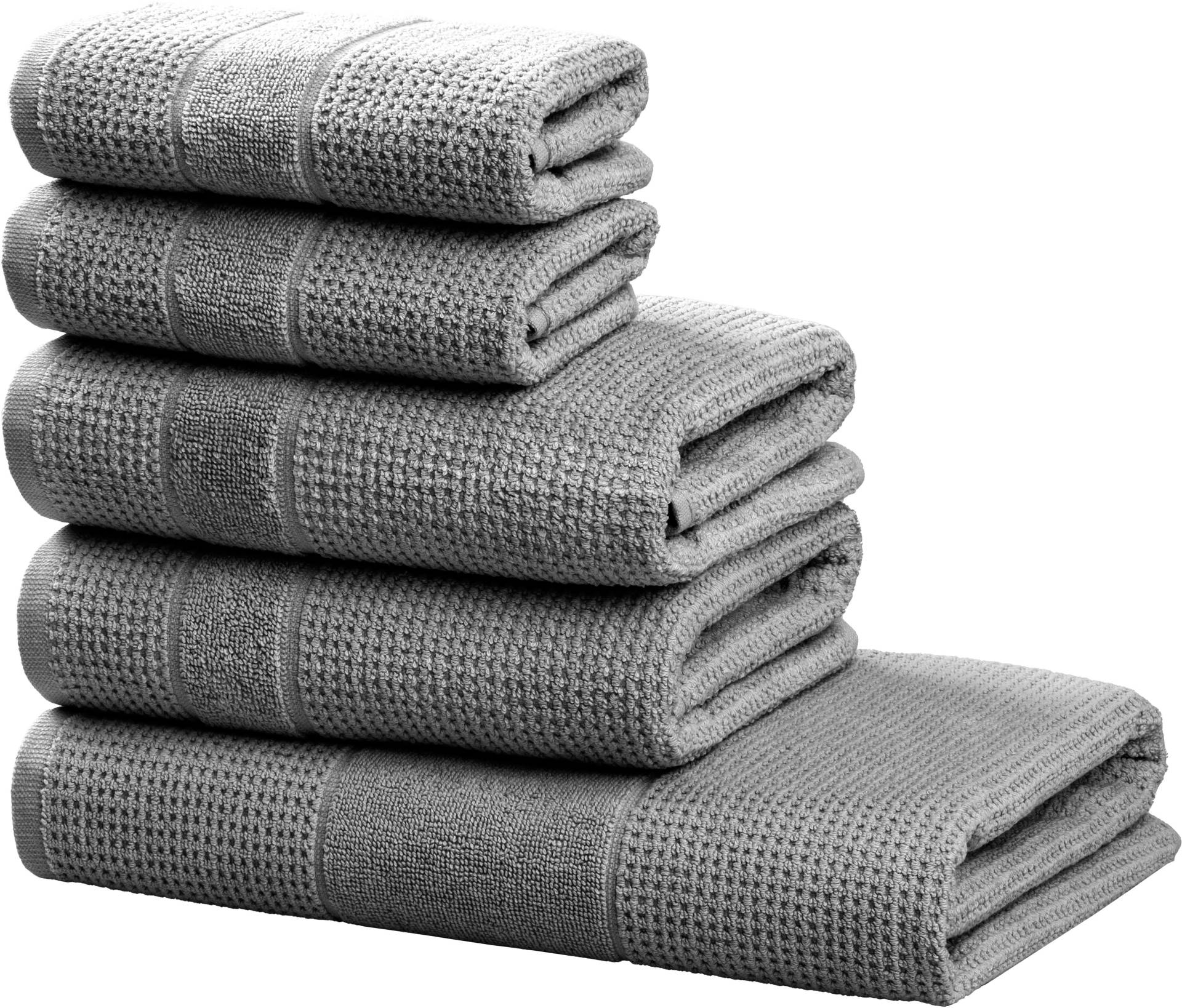 my home Handtuch Set "Kimi, Duschtuch, Handtücher und Gästetücher" Set 5 Walkfrottee 100% Baumwolle, einfarbig, weich, mit Bordüre, besondere Struktur von My Home