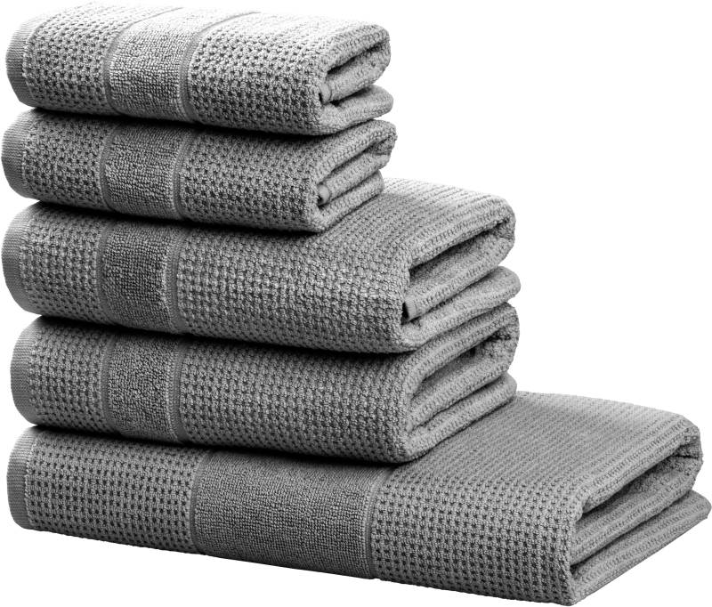 my home Handtuch Set "Kimi, Duschtuch, Handtücher und Gästetücher" Set 5 Walkfrottee 100% Baumwolle, einfarbig, weich, mit Bordüre, besondere Struktur von My Home