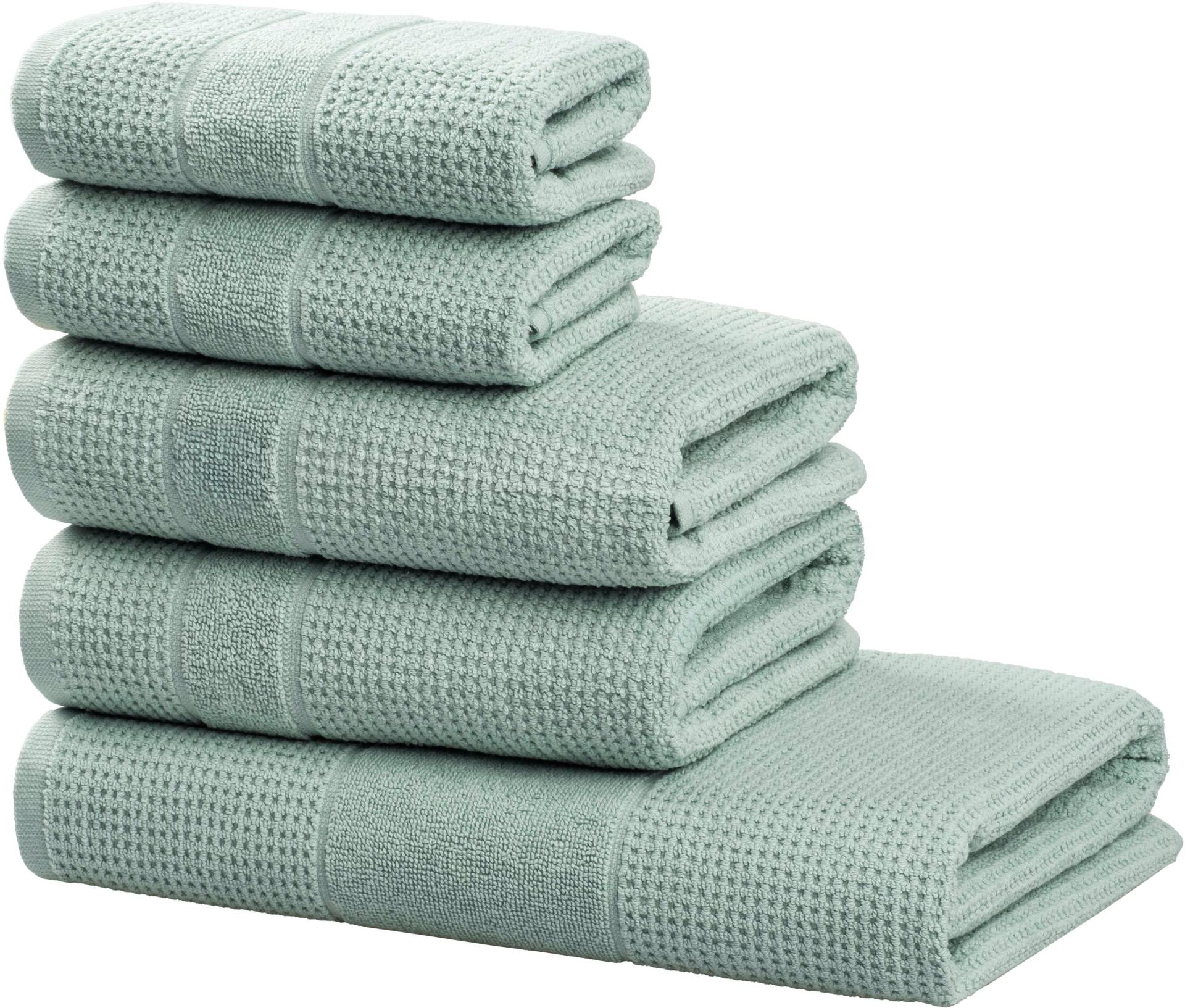 my home Handtuch Set "Kimi, Duschtuch, Handtücher und Gästetücher" Set 5 Walkfrottee 100% Baumwolle, einfarbig, weich, mit Bordüre, besondere Struktur von My Home