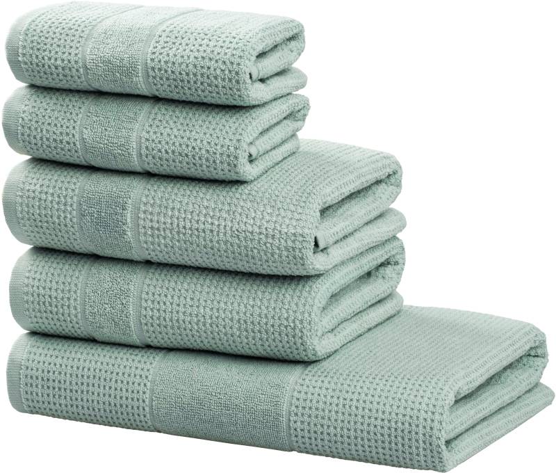 my home Handtuch Set "Kimi, Duschtuch, Handtücher und Gästetücher" Set 5 Walkfrottee 100% Baumwolle, einfarbig, weich, mit Bordüre, besondere Struktur von My Home