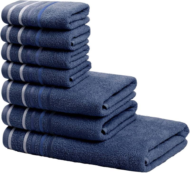 my home Handtuch Set "Niki, Duschtuch, Handtücher und Gästetücher" Set Walkfrottee Handtücher mit mehrfarbiger Streifenbordüre, aus 100% Baumwolle, weich von My Home