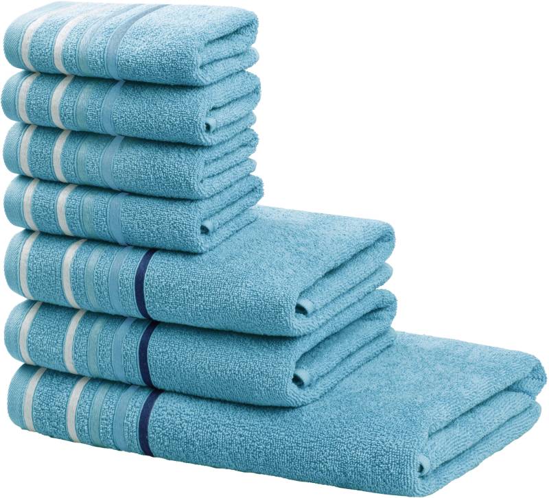 my home Handtuch Set "Niki, Duschtuch, Handtücher und Gästetücher" Set Walkfrottee Handtücher mit mehrfarbiger Streifenbordüre, aus 100% Baumwolle, weich von My Home