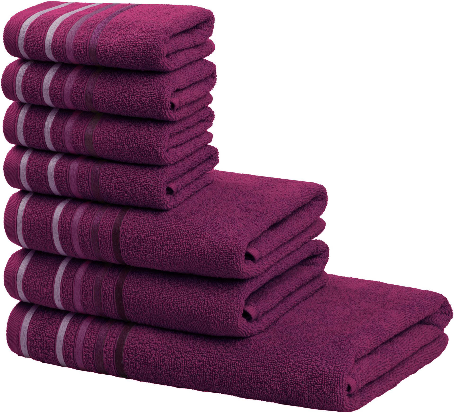 my home Handtuch Set "Niki, Duschtuch, Handtücher und Gästetücher" Set Walkfrottee Handtücher mit mehrfarbiger Streifenbordüre, aus 100% Baumwolle, weich von My Home