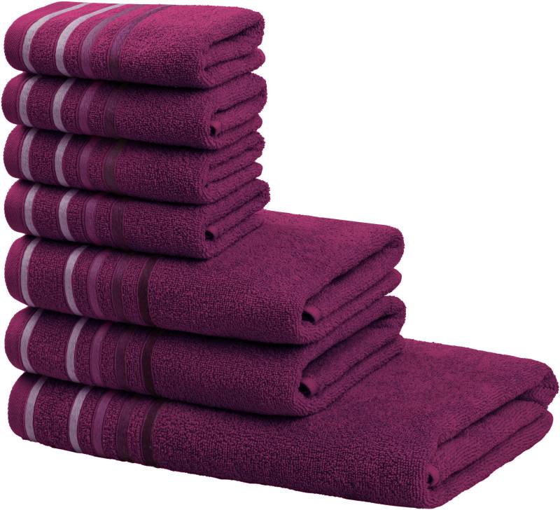 my home Handtuch Set "Niki, Duschtuch, Handtücher und Gästetücher" Set Walkfrottee Handtücher mit mehrfarbiger Streifenbordüre, aus 100% Baumwolle, weich von My Home