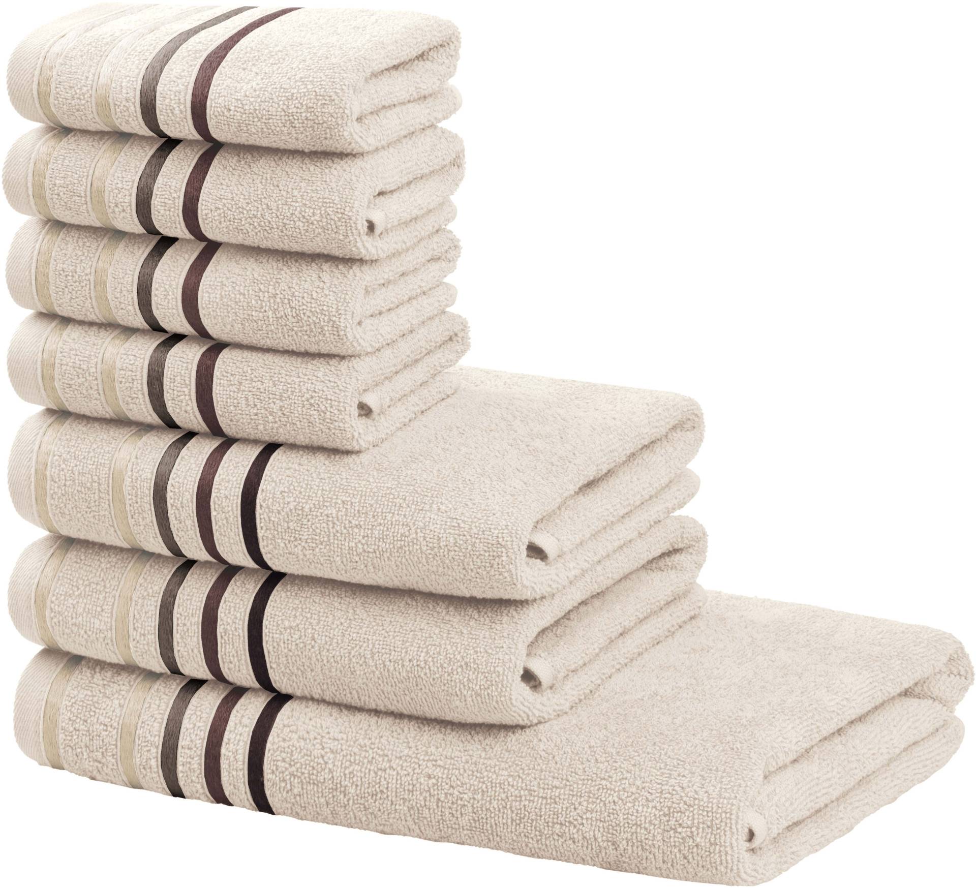 my home Handtuch Set "Niki, Duschtuch, Handtücher und Gästetücher" Set Walkfrottee Handtücher mit mehrfarbiger Streifenbordüre, aus 100% Baumwolle, weich von My Home