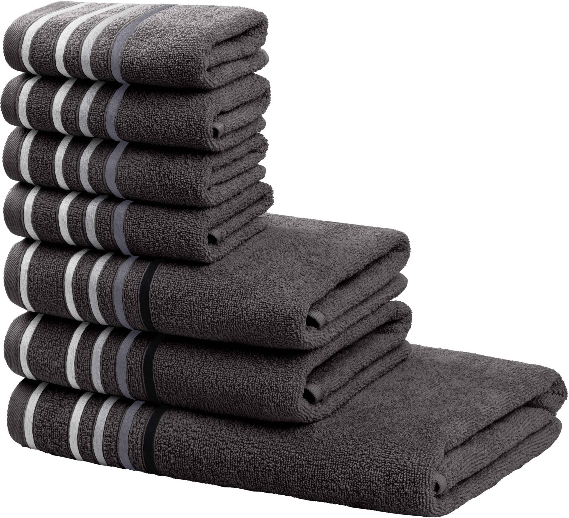 my home Handtuch Set "Niki, Duschtuch, Handtücher und Gästetücher" Set Walkfrottee Handtücher mit mehrfarbiger Streifenbordüre, aus 100% Baumwolle, weich von My Home