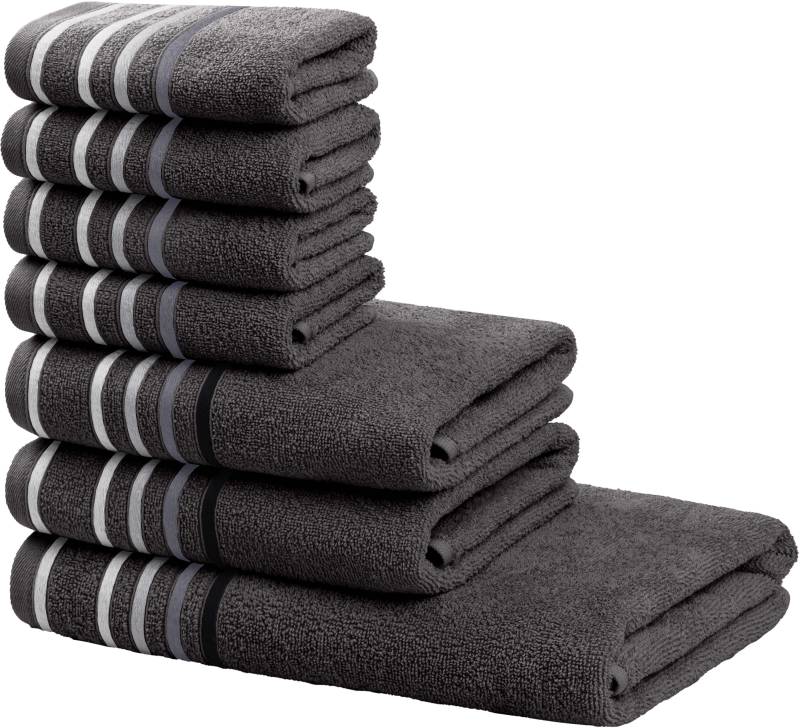 my home Handtuch Set "Niki, Duschtuch, Handtücher und Gästetücher" Set Walkfrottee Handtücher mit mehrfarbiger Streifenbordüre, aus 100% Baumwolle, weich von My Home