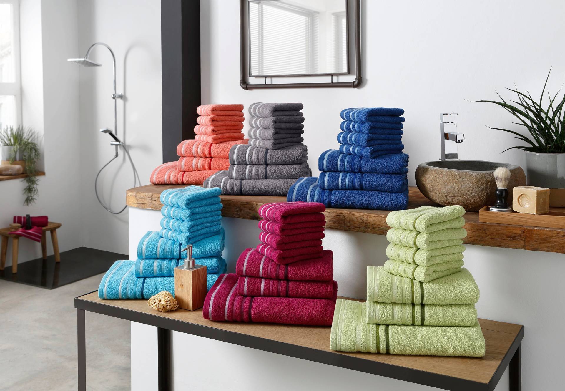 my home Handtuch Set "Niki", Set, 7 tlg., Walkfrottee, Handtuchset mit mehrfarbiger Streifenbordüre, aus 100% Baumwolle von My Home