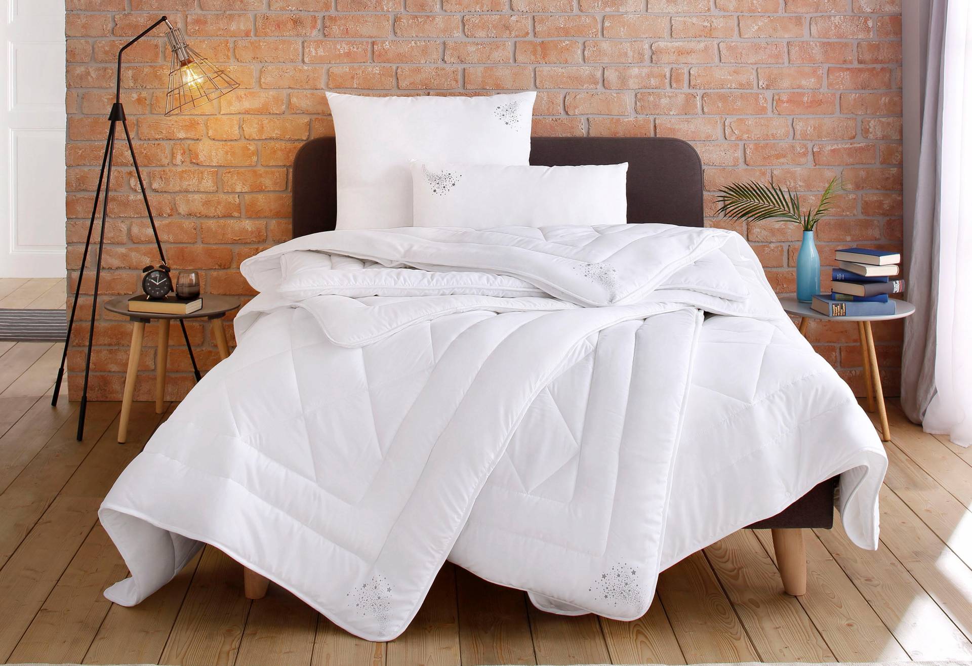 my home Microfaserbettdecke + Kopfkissen "Baca, 2-tlg. Bettdecke 135x200 oder155x220 cm mit Kissen 80x80 cm" Set Bettdecke & Kissen Made in Germany, Sommer, Winter von My Home